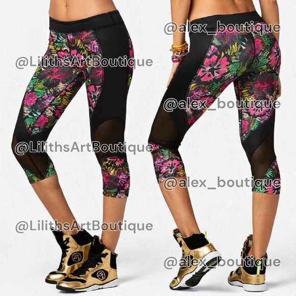 Zumba La Pachanga Mesh Capri Leggings Shocking Pink Size L (E108) - Picture 1 of 7